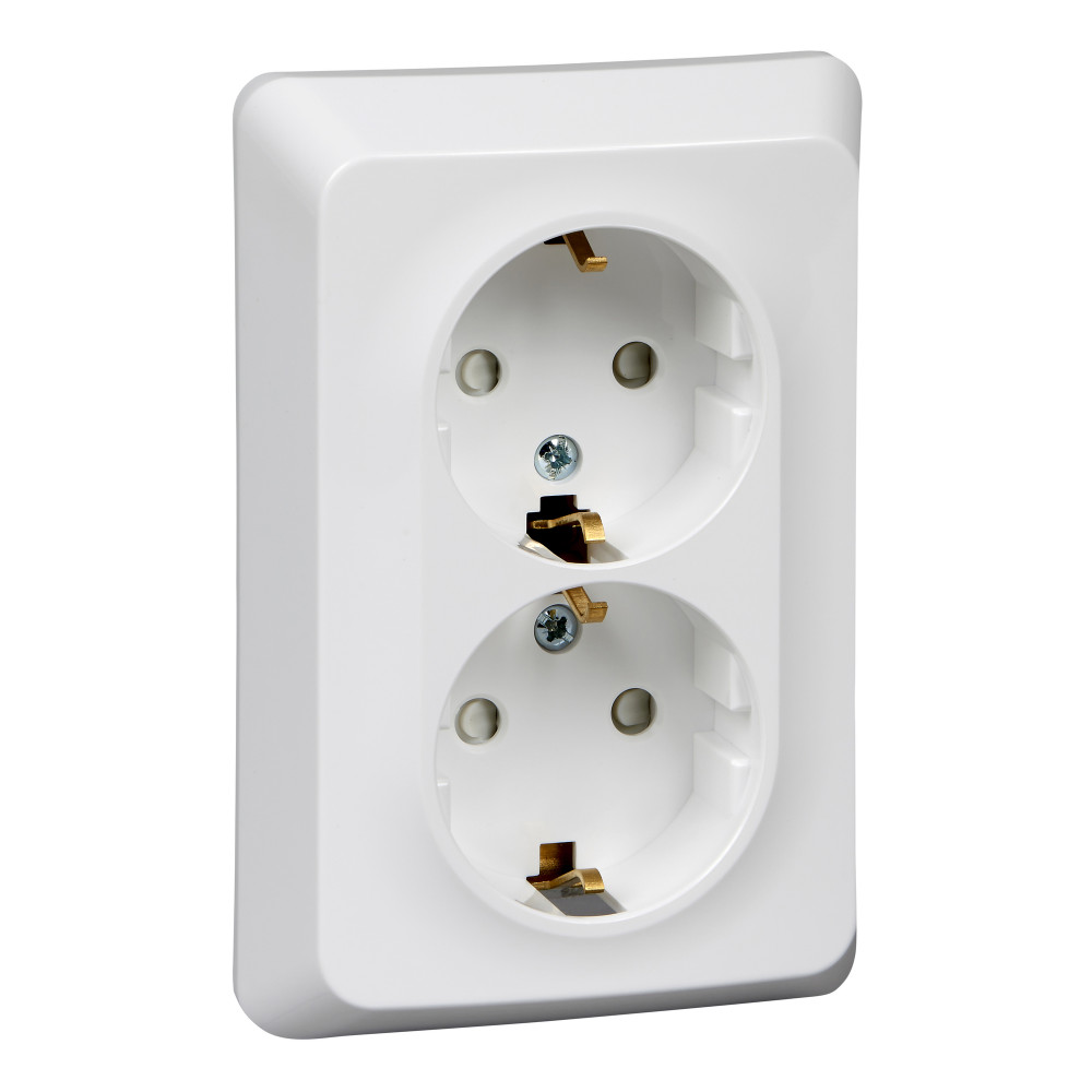 ЭТЮД С/У РОЗЕТКА двойная с заземлением со шторками, 16А, 250B, БЕЛЫЙ