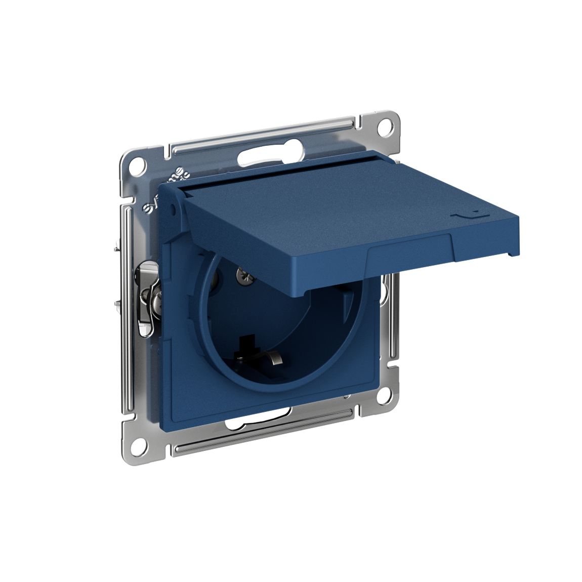 ATLASDESIGN РОЗЕТКА с заземлением со шторками с крышкой,16А,IP20, мех.,быстрозажим. клем., АКВАМАРИН