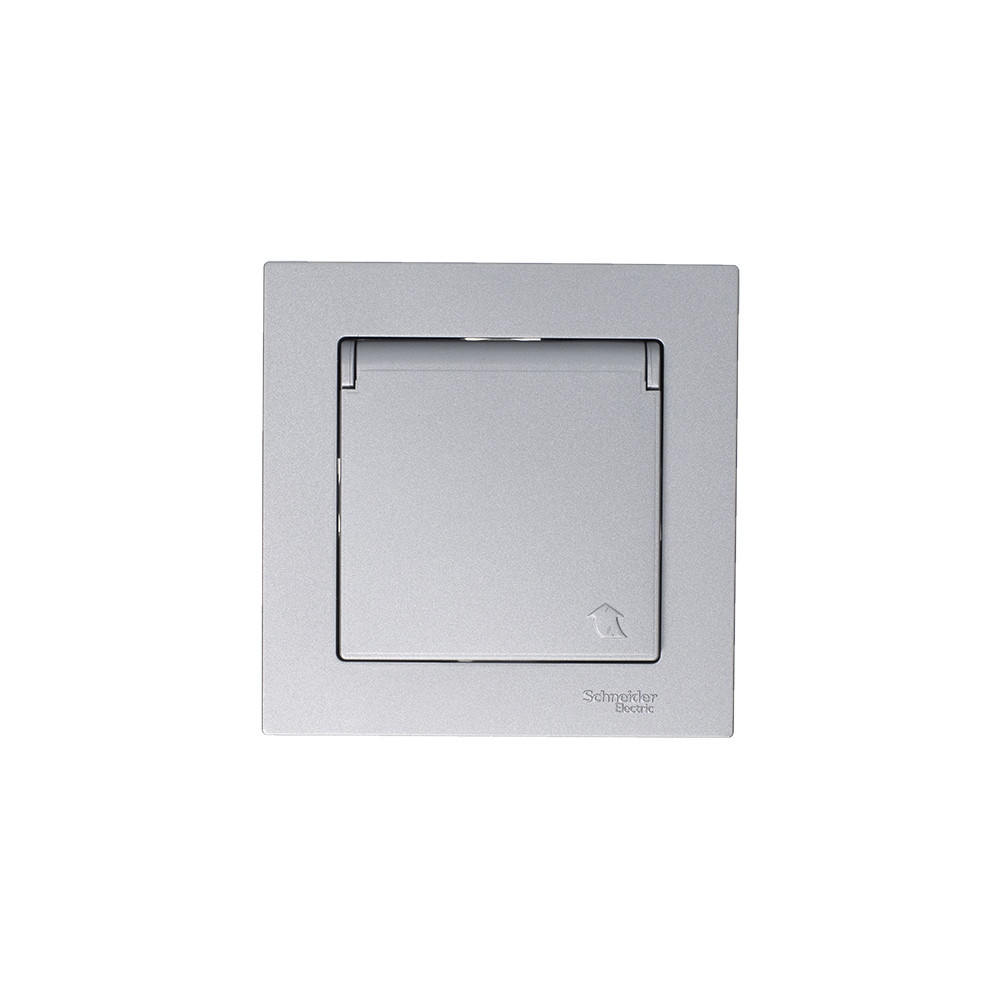 ATLASDESIGN РОЗЕТКА с заземлением со шторками с крышкой, 16А, IP20, механизм, АЛЮМИНИЙ