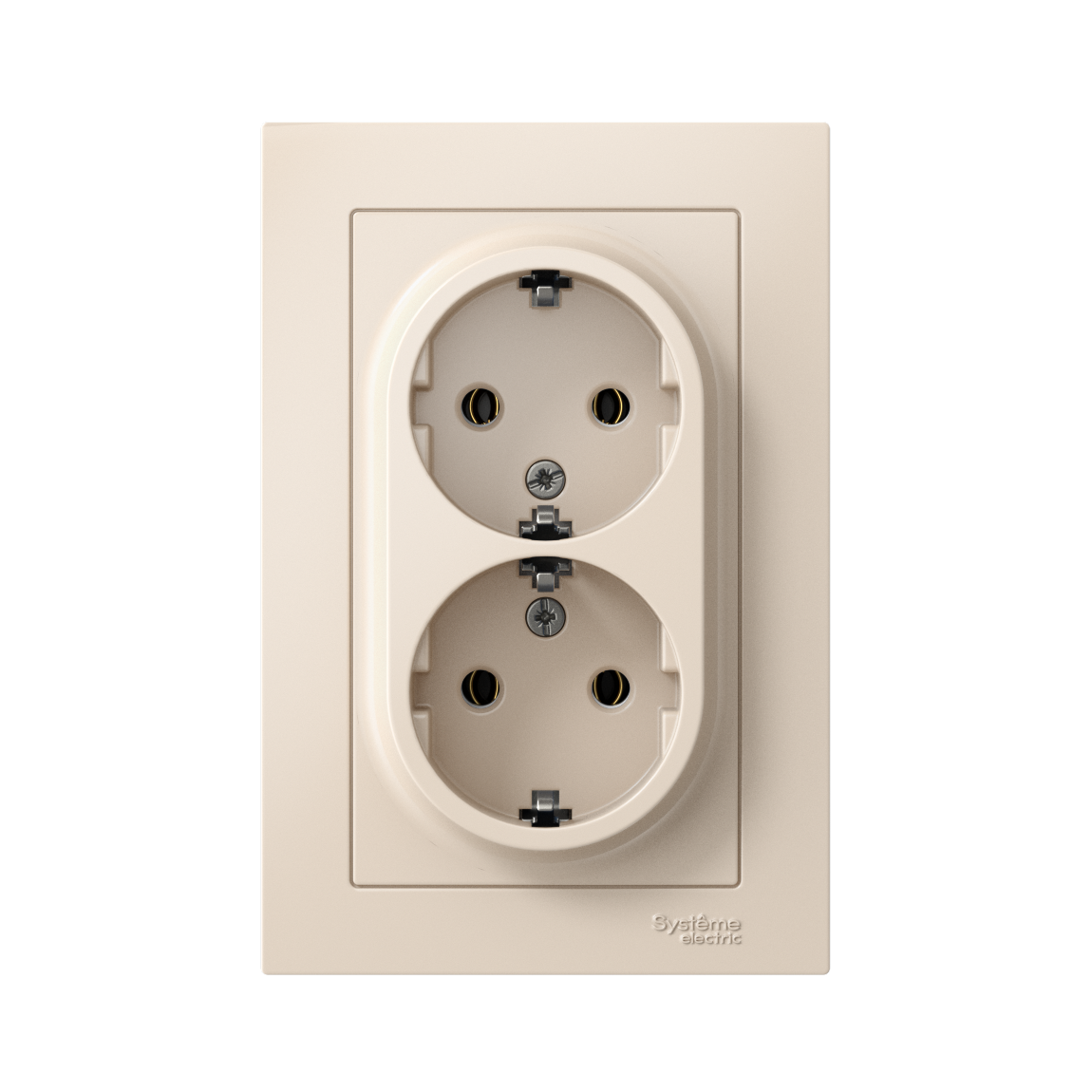 ATLASDESIGN РОЗЕТКА двойная с заземлением без шторок, 16А, в сборе, БЕЖЕВЫЙ