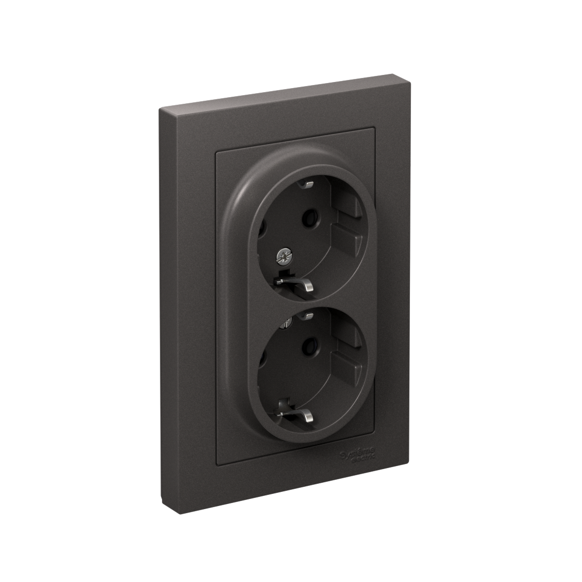 ATLASDESIGN РОЗЕТКА двойная с заземлением без шторок, 16А, в сборе, БАЗАЛЬТ