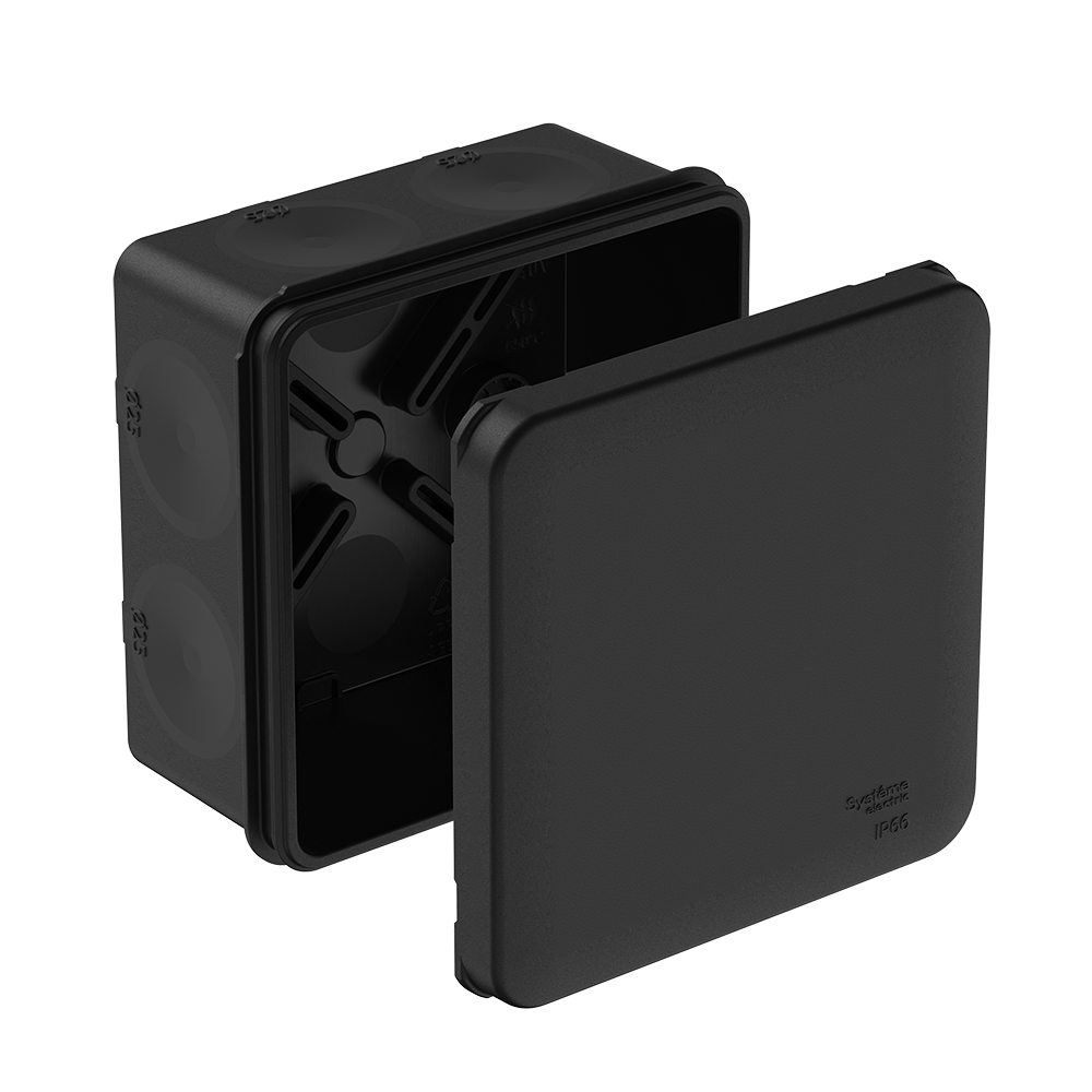 MULTIBOX Коробка распред. 85х85х42 IP66 с 8 мембр. вводами D25, под пистолет ЧЁРНАЯ (со стикером)