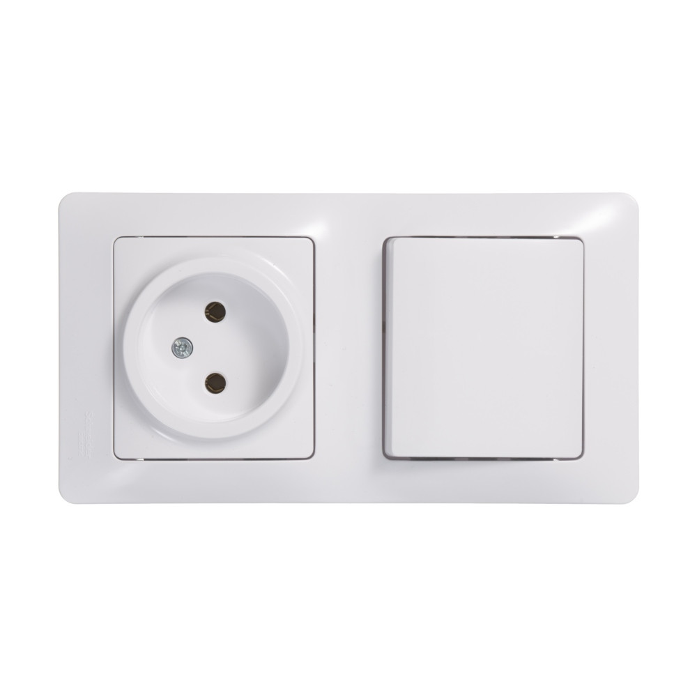 GLOSSA БЛОК: РОЗЕТКА без заземления + 1-клавишный ВЫКЛЮЧАТЕЛЬ, БЕЛЫЙ