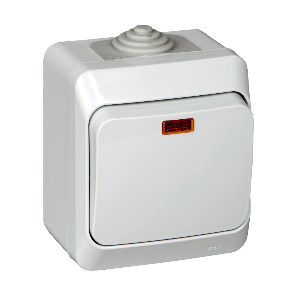 Выключатель Schneider Electric ЭТЮД 1-клав. IP44 О/У с подсвет. 10АX/250B СЕРЫЙ