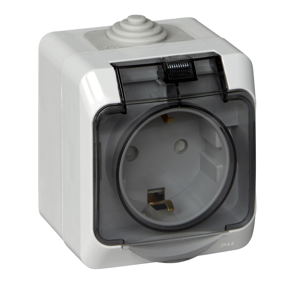ЭТЮД IP44 О/У РОЗЕТКА с заземлением со шторками, 16А, 250В, СЕРЫЙ