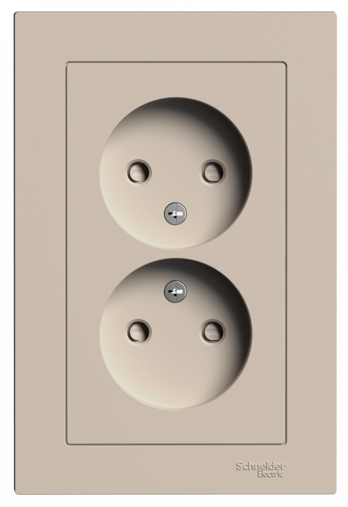ATLASDESIGN РОЗЕТКА двойная без заземления со шторками, 16А, в сборе, ПЕСОЧНЫЙ