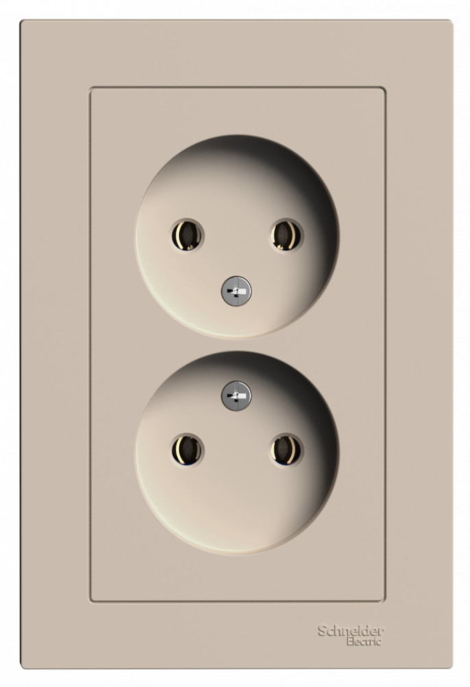 ATLASDESIGN РОЗЕТКА двойная без заземления, 16А, в сборе, ПЕСОЧНЫЙ