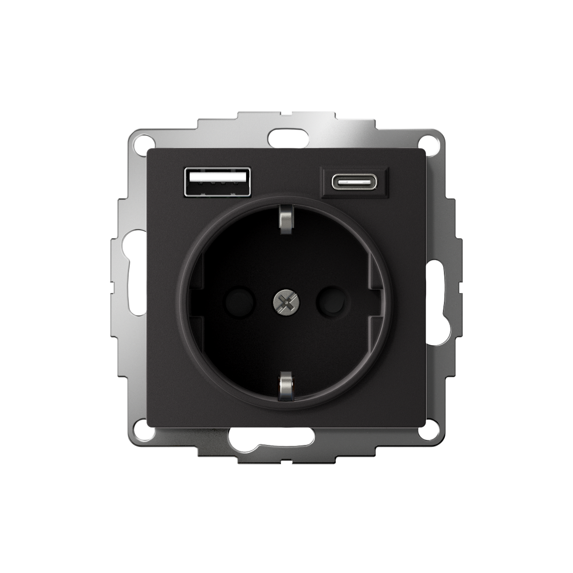 ATLASDESIGN РОЗЕТКА 16А c 2 USB A+С, 5В/2,4А/3,0А, 2х5В/1,5А, механизм, КАРБОН