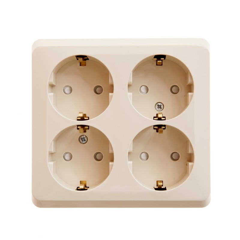 ЭТЮД О/У РОЗЕТКА 4-местная с заземлением со шторками, 16А, 250В, КРЕМОВЫЙ