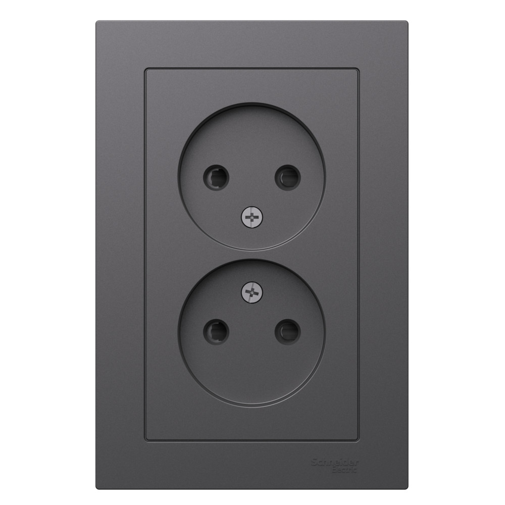 ATLASDESIGN РОЗЕТКА двойная без заземления со шторками, 16А, в сборе, БАЗАЛЬТ