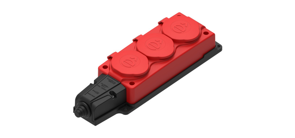 MULTISET Колодка 3х розетка 2К+З каучуковая 16 А/250 В IP44 КРАСНАЯ