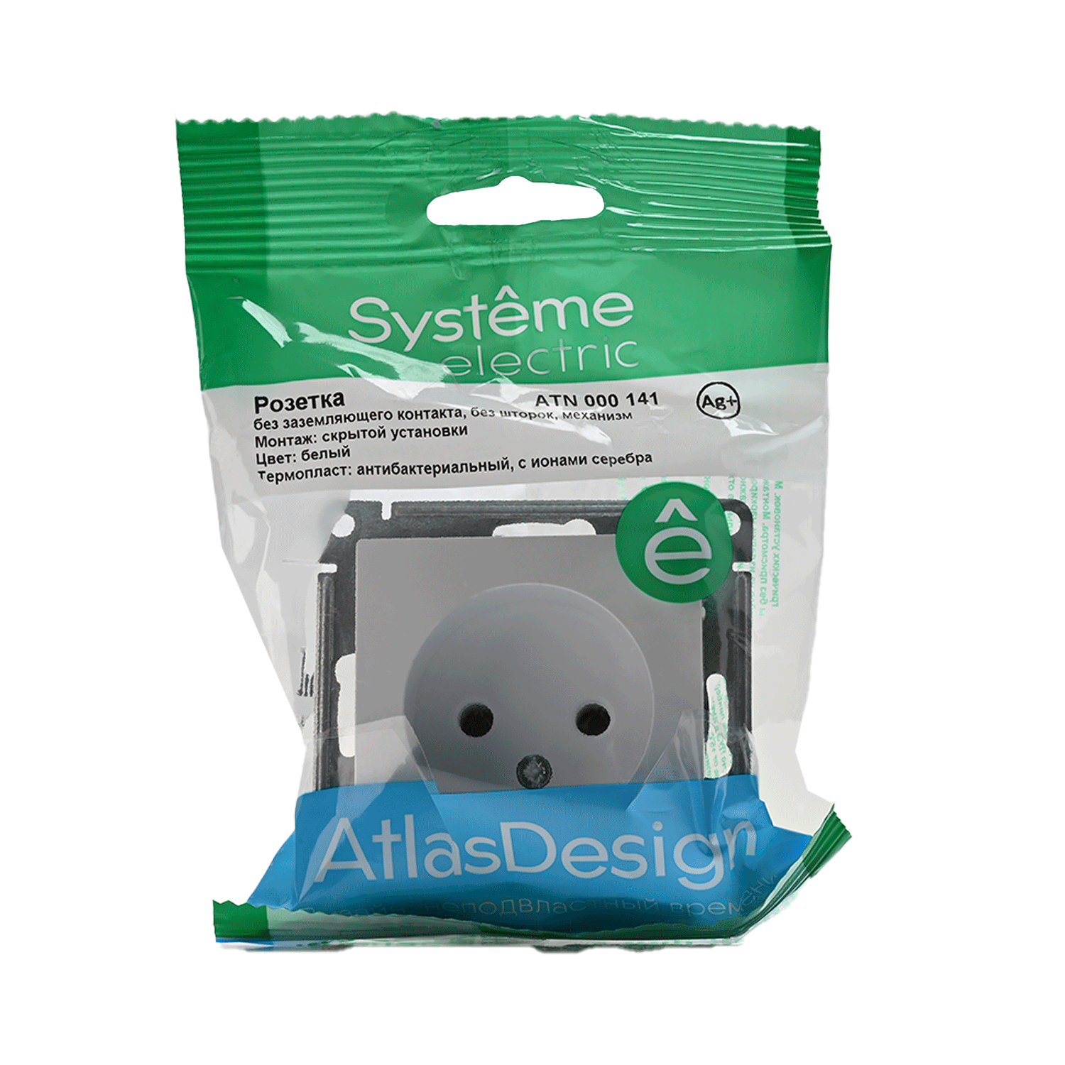 ATLASDESIGN РОЗЕТКА без заземления без шторок, 16А, механизм, БЕЛЫЙ