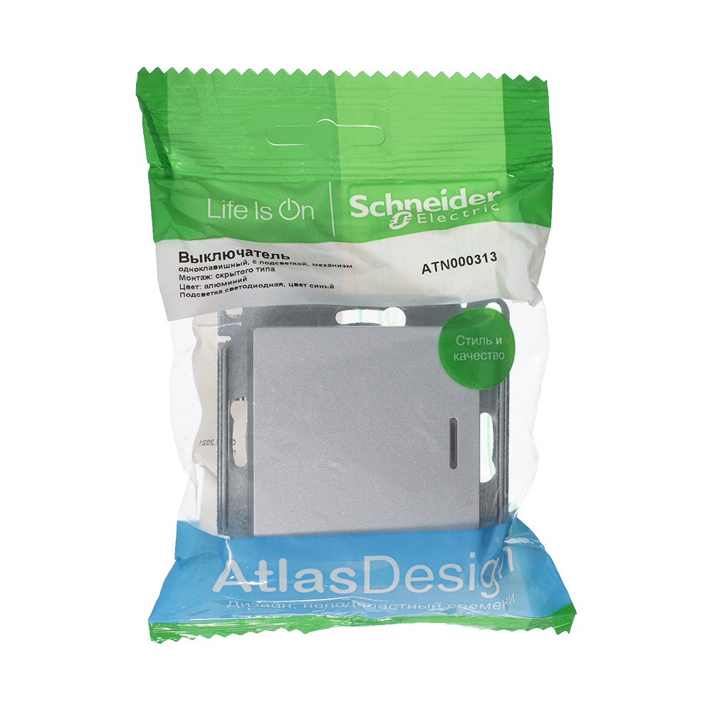 ATLASDESIGN 1-клавишный ВЫКЛЮЧАТЕЛЬ с подсветкой, сх.1а, 10АХ, механизм, АЛЮМИНИЙ