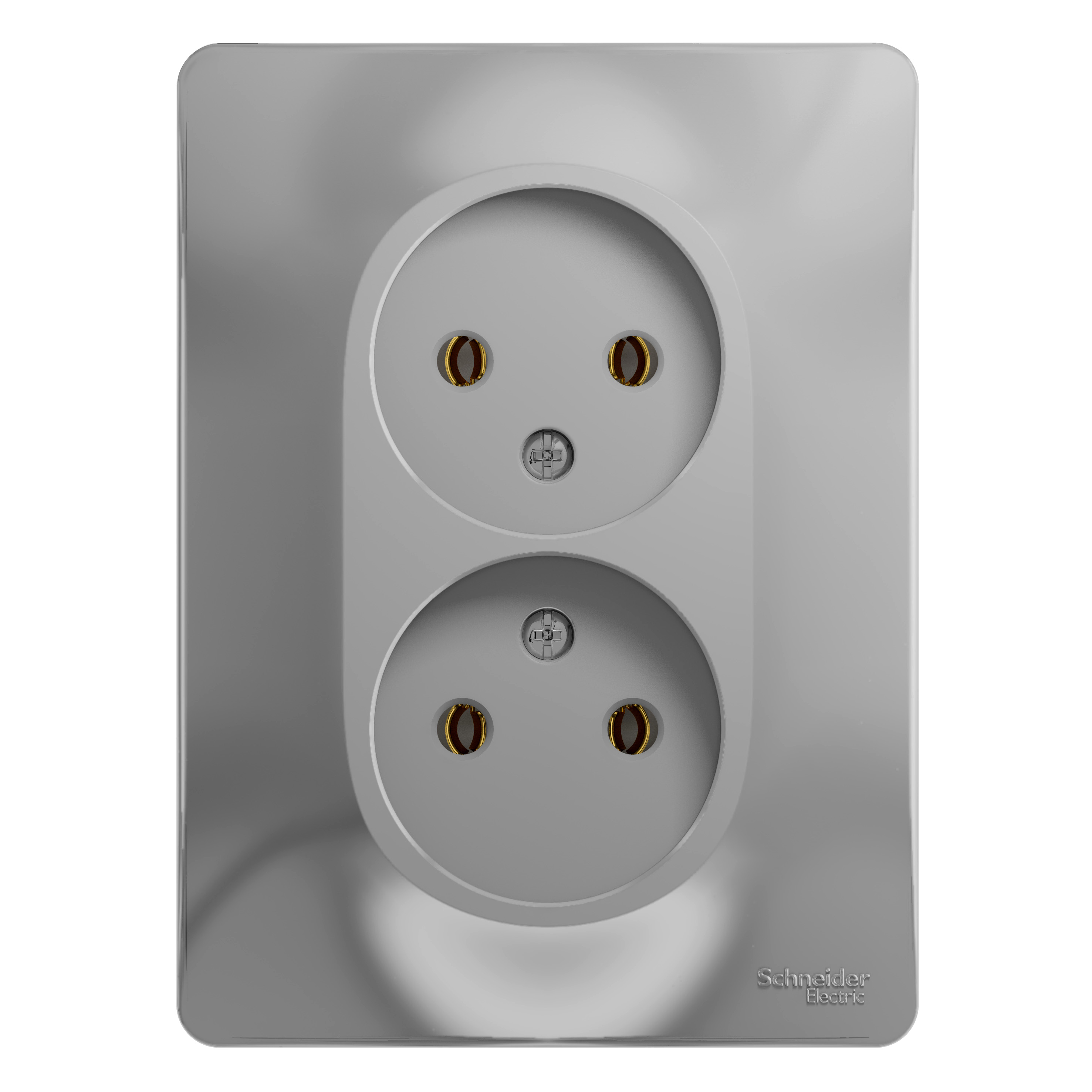 GLOSSA РОЗЕТКА двойная без заземления, 16А, в сборе, АЛЮМИНИЙ