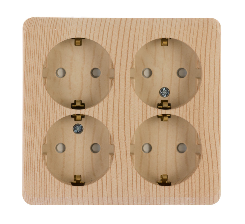 ЭТЮД О/У РОЗЕТКА 4-местная с заземлением со шторками, 16А, 250В, СОСНА