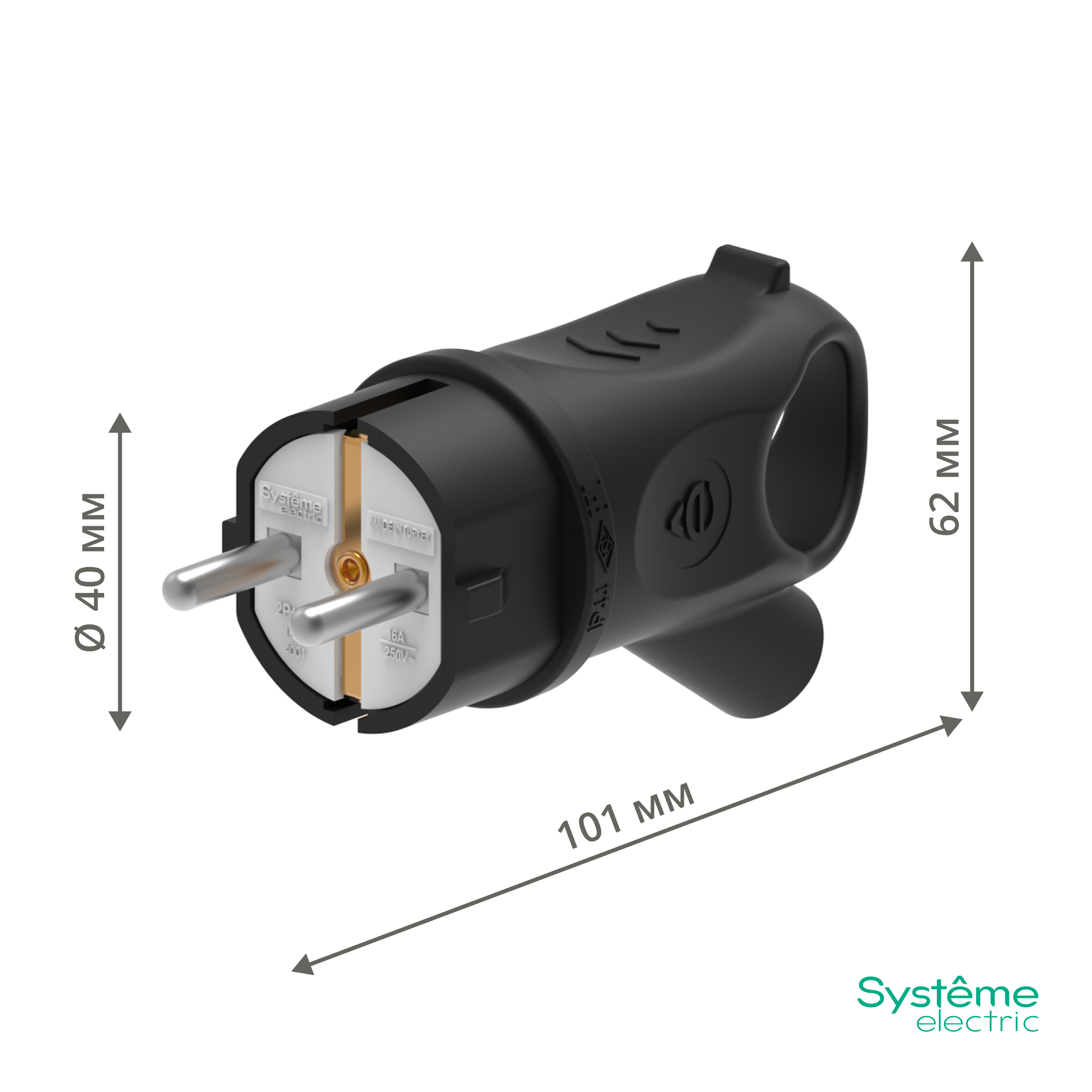 MULTISET Вилка 2К+З угловая каучуковая 16 А/250 В IP44 ЧЁРНАЯ