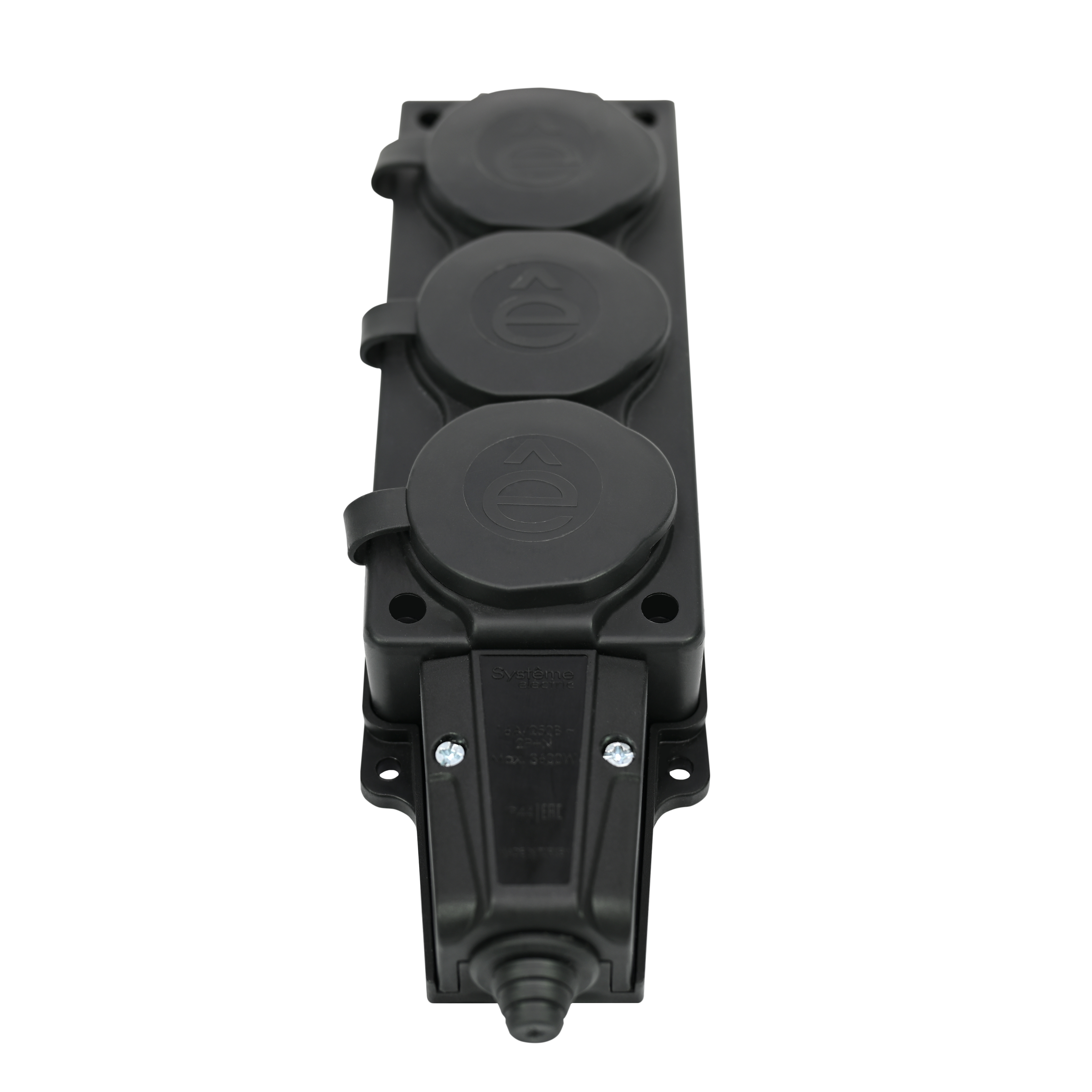 MULTISET Колодка 3х розетка 2К+З каучуковая 16 А/250 В IP44 ЧЁРНАЯ