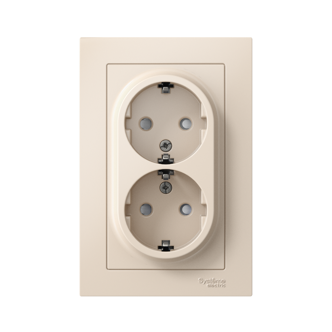 ATLASDESIGN РОЗЕТКА двойная с заземлением со шторками, 16А, в сборе, БЕЖЕВЫЙ