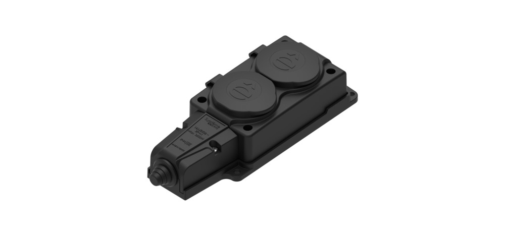 MULTISET Колодка 2х розетка 2К+З каучуковая 16 А/250 В IP44 ЧЁРНАЯ