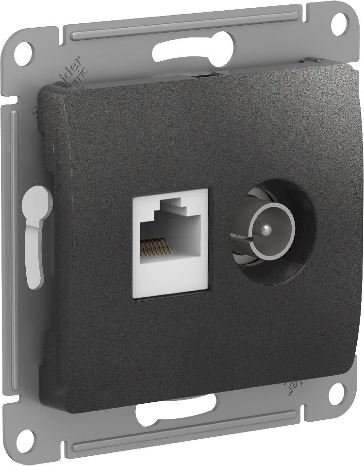 GLOSSA РОЗЕТКА двойная ТВ + компьютерная RJ45 кат. 5e, механизм, АНТРАЦИТ