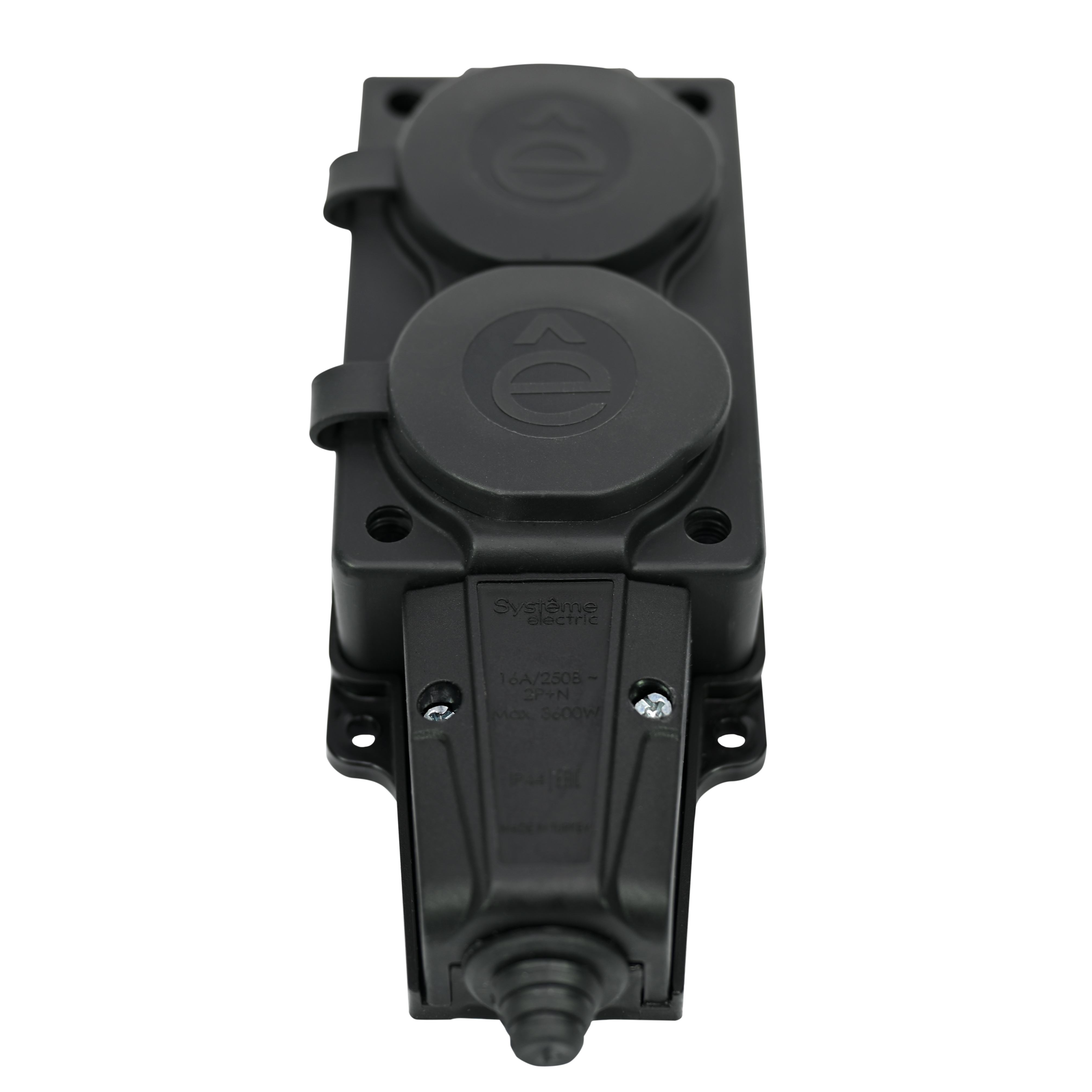 MULTISET Колодка 2х розетка 2К+З каучуковая 16 А/250 В IP44 ЧЁРНАЯ