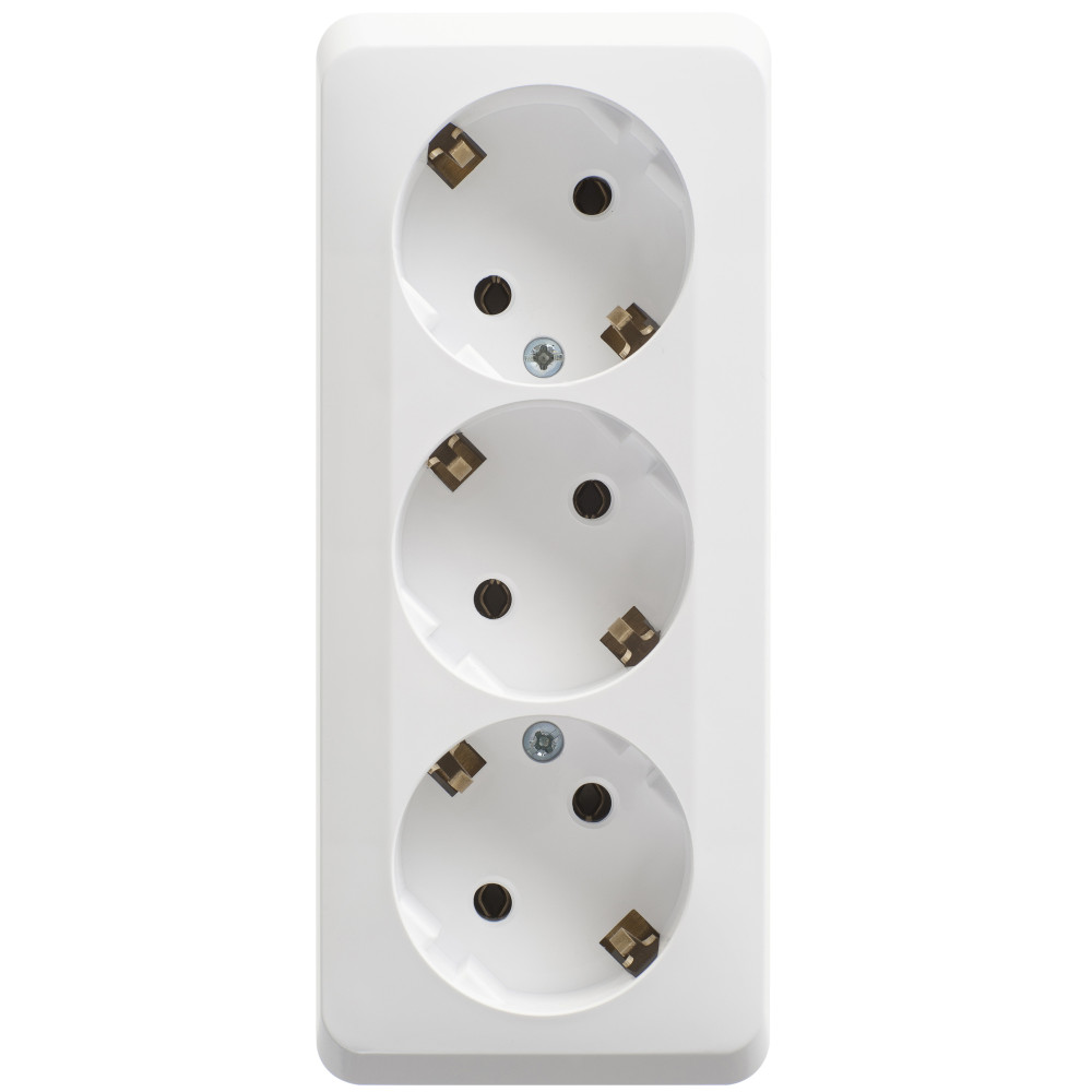 ЭТЮД О/У РОЗЕТКА 3-местная с заземлением без шторок, 16А, 250В, БЕЛЫЙ