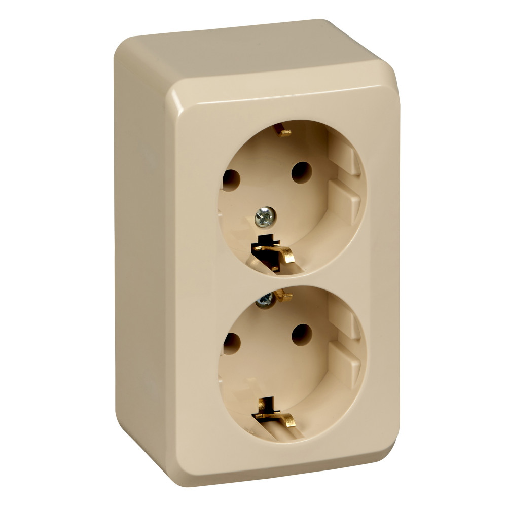 ЭТЮД О/У РОЗЕТКА двойная с заземлением без шторок, 16А, 250B, КРЕМОВЫЙ