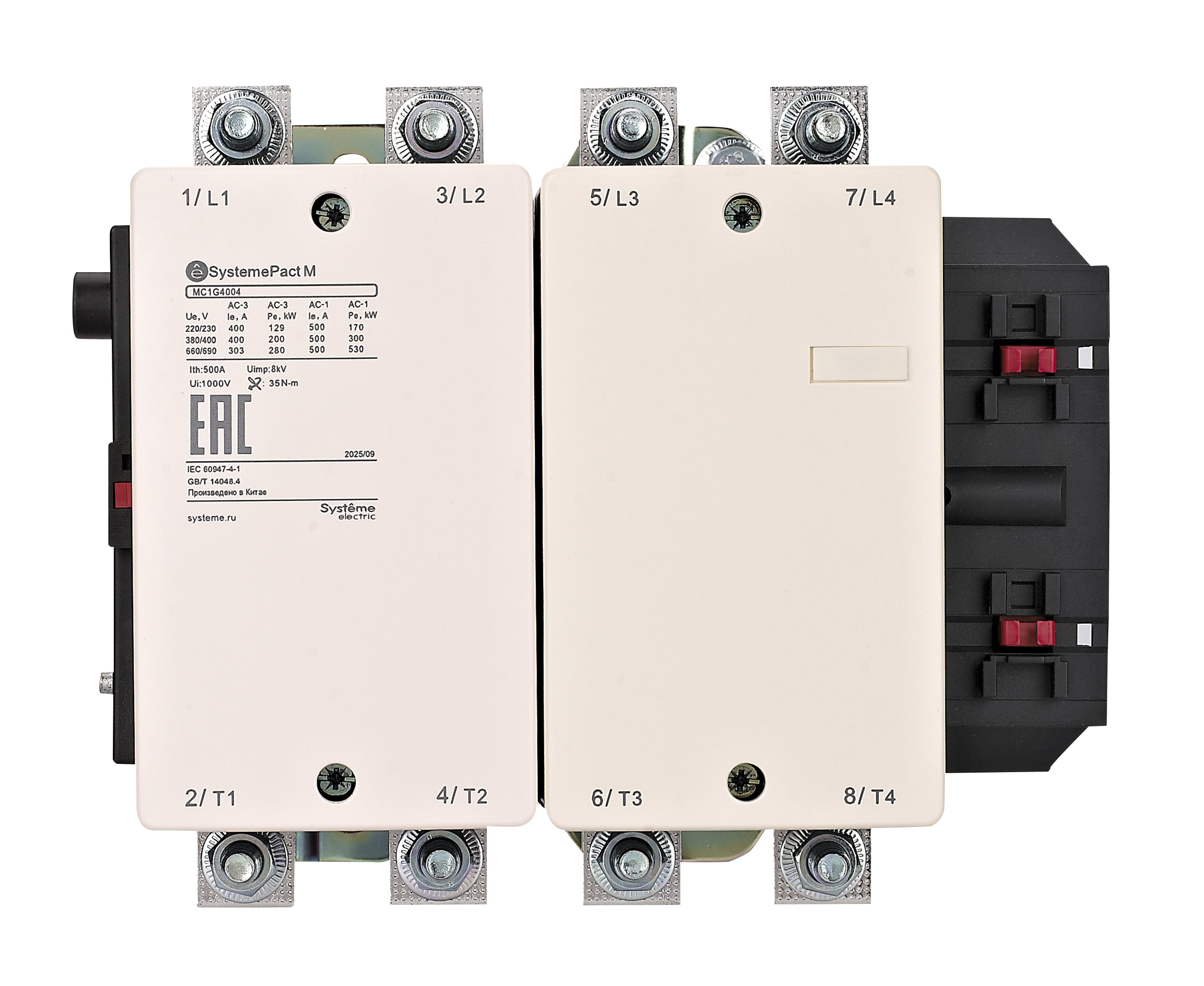 КОНТАКТОР MC1G 4P (4НО) AC1 500A 110В 50/60ГЦ