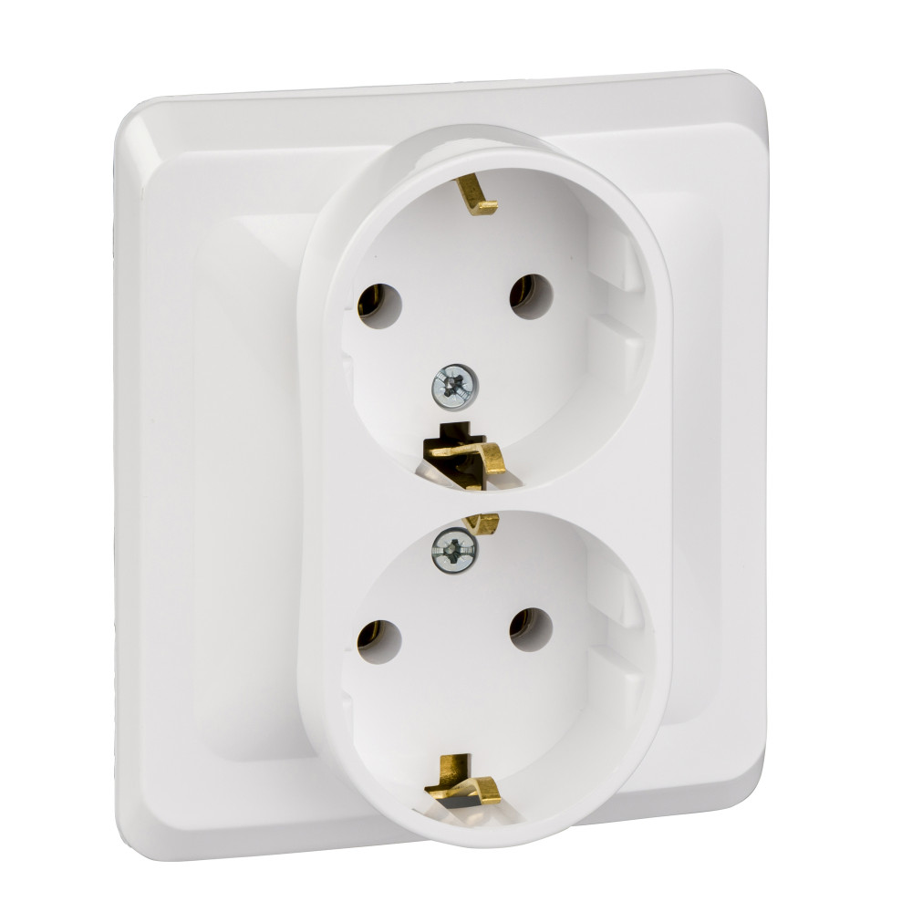 ЭТЮД С/У РОЗЕТКА двойная с заземлением без шторок, 16А, 250B, БЕЛЫЙ