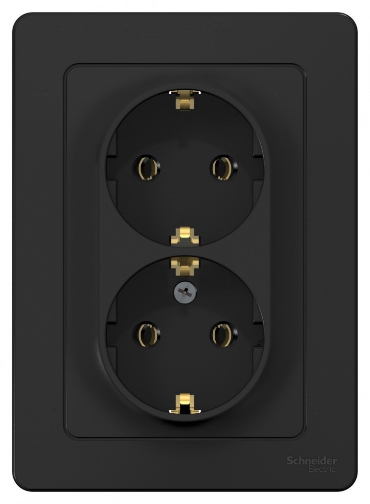 BLANCA С/У РОЗЕТКА двойная с заземлением без шторок, 16А, 250В, АНТРАЦИТ