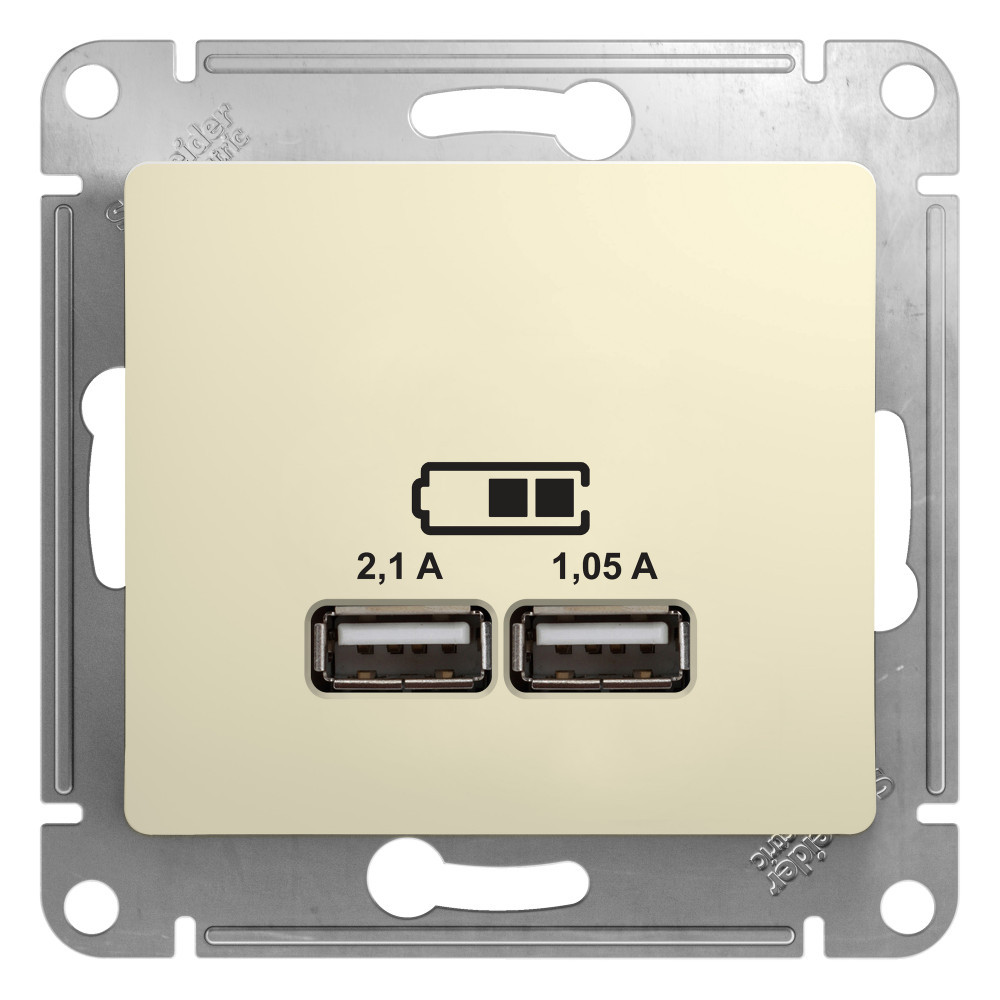 GSL000233 Розетка GLOSSA USB 5В/2100мА 2х5В/1050мА механизм бежевый