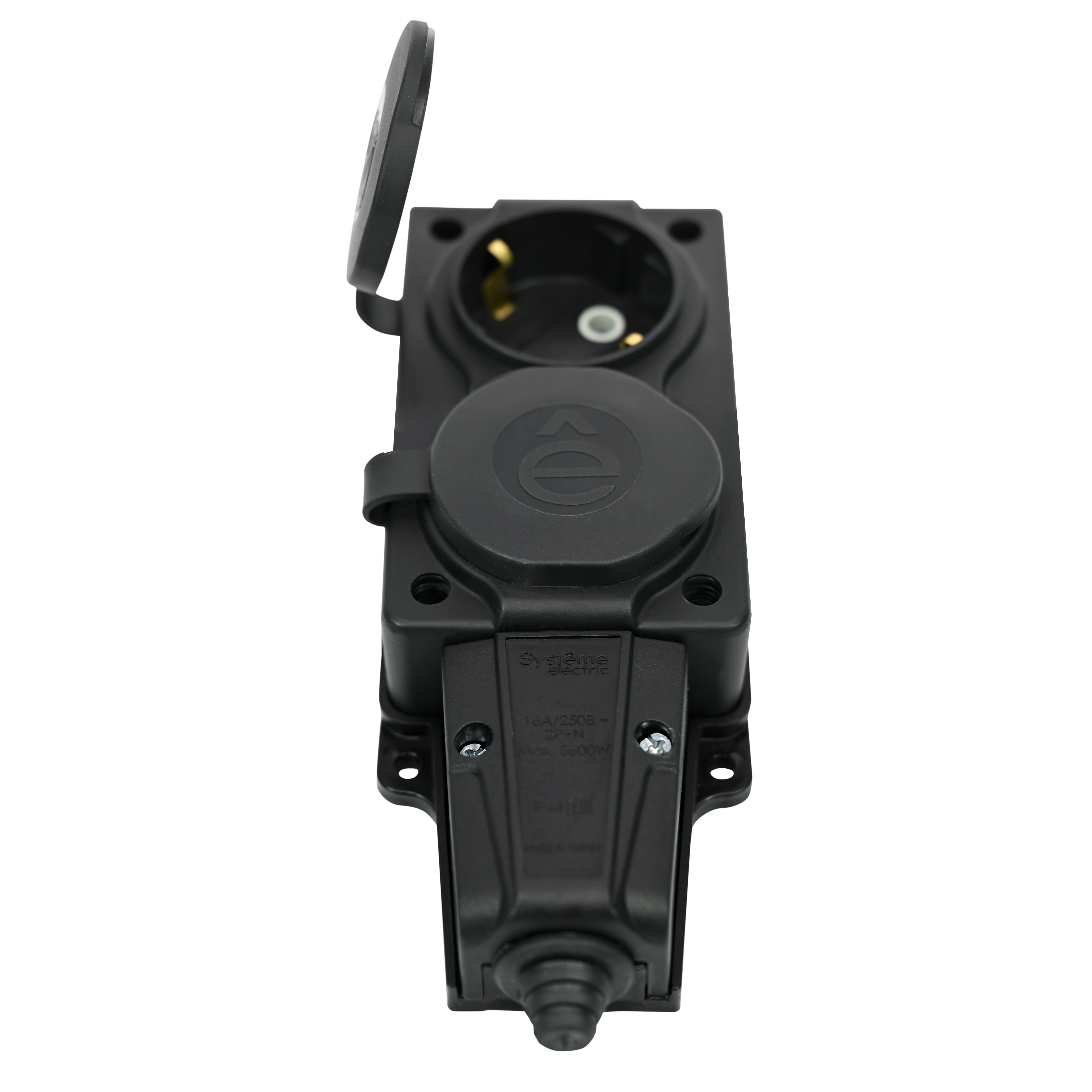 MULTISET Колодка 2х розетка 2К+З каучуковая 16 А/250 В IP44 ЧЁРНАЯ