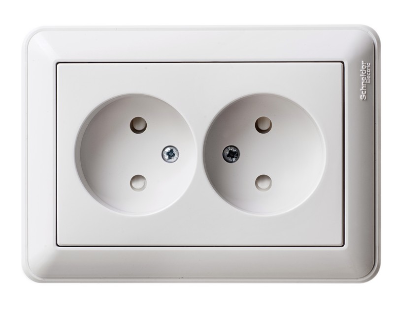 W59 РОЗЕТКА двойная без заземления со шторками, 16А, в сборе, БЕЛЫЙ