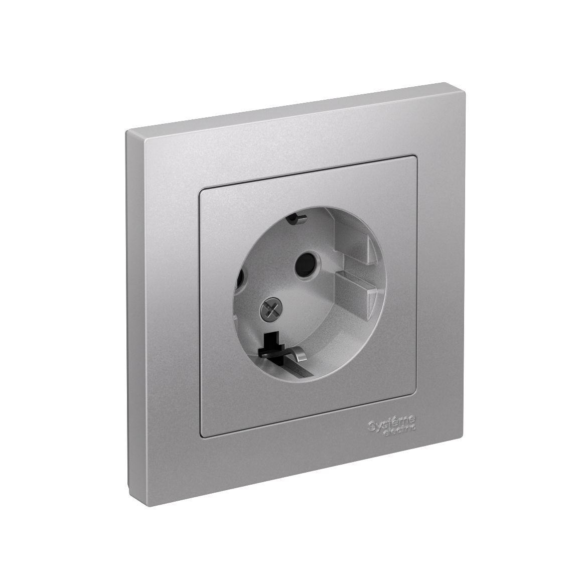 ATLASDESIGN РОЗЕТКА с заземлением со шторками, 16А, в сборе, АЛЮМИНИЙ