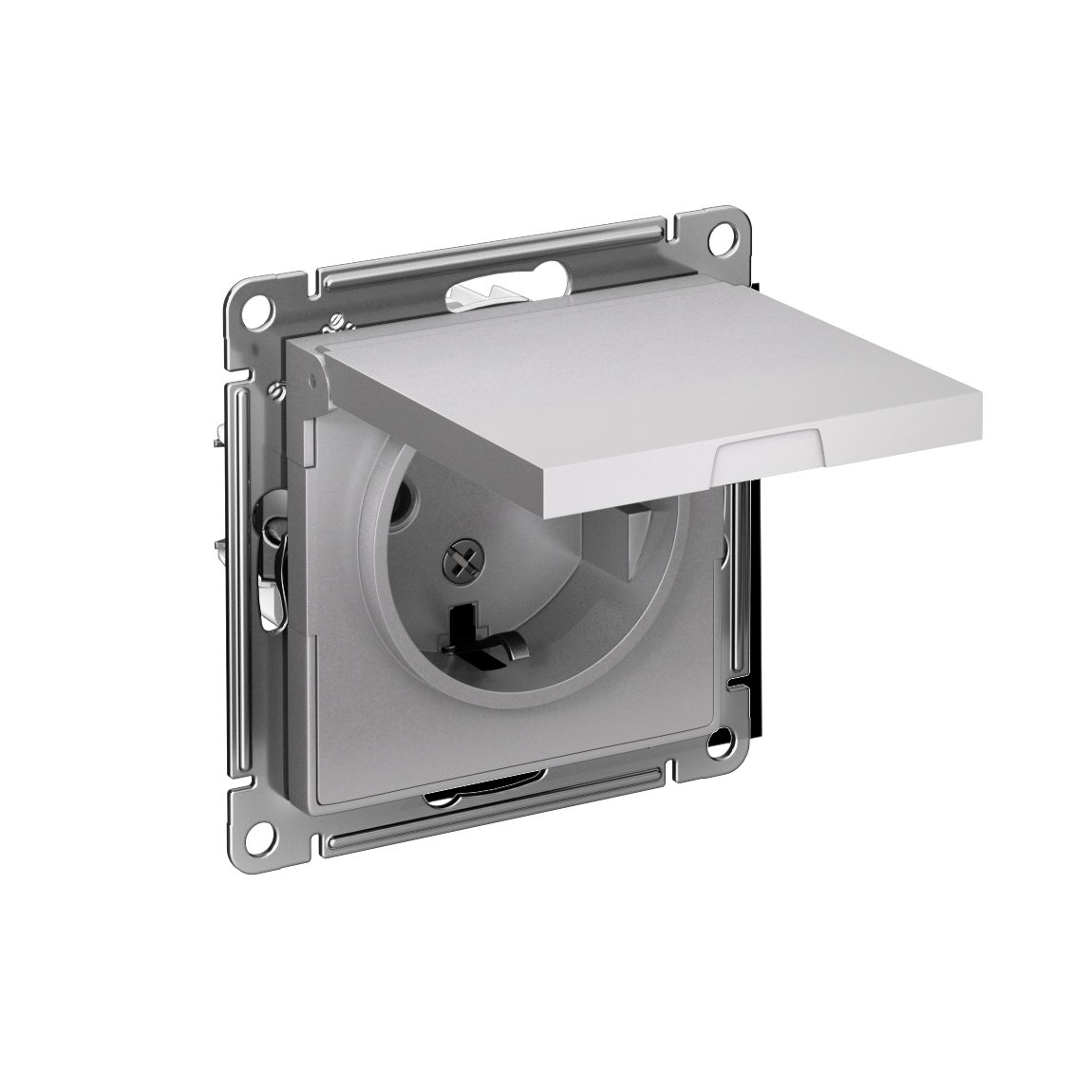 ATLASDESIGN РОЗЕТКА с заземлением со шторками с крышкой, 16А, IP20, механизм, АЛЮМИНИЙ