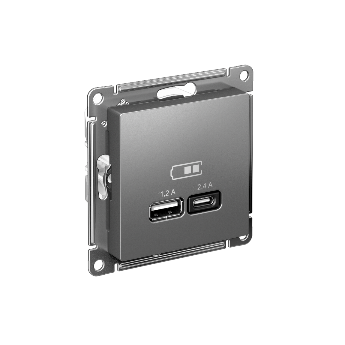 ATLASDESIGN USB РОЗЕТКА А+С, 5В/2,4А, 2х5В/1,2А, механизм, СТАЛЬ