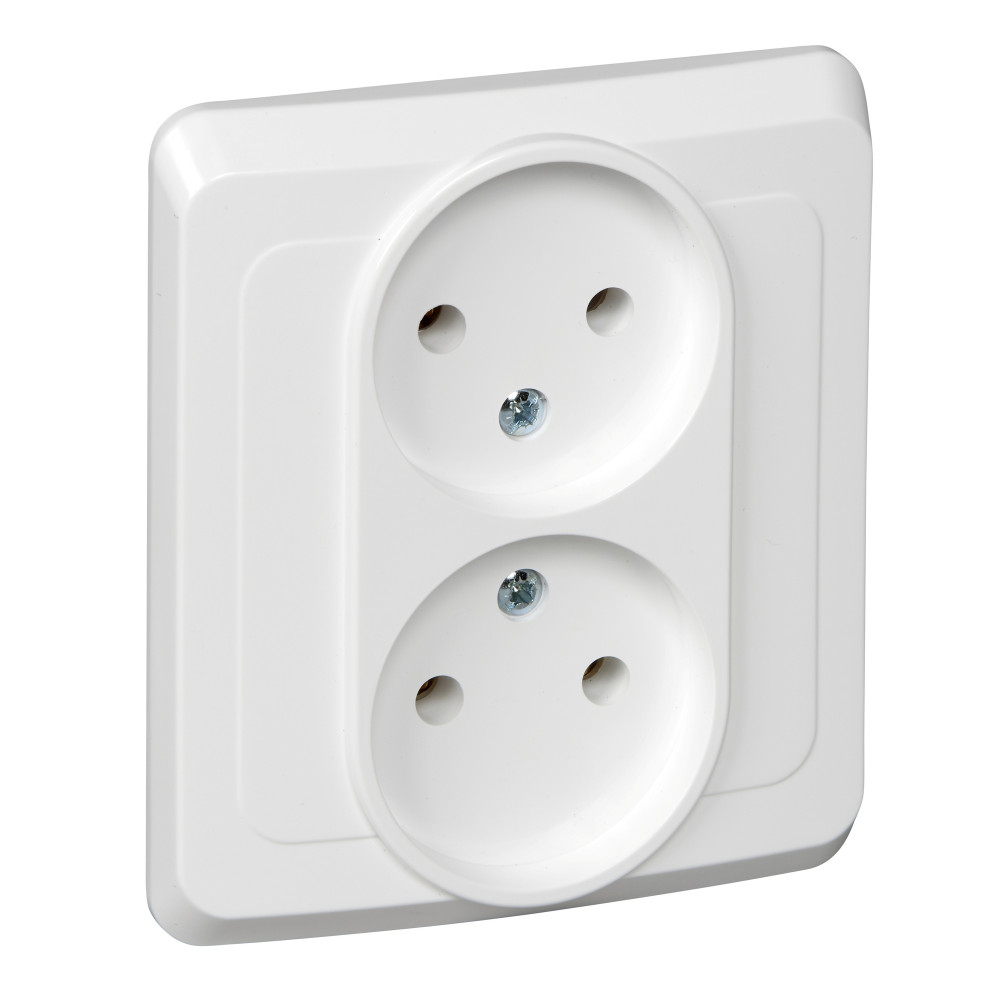 ЭТЮД С/У РОЗЕТКА двойная без заземления без шторок, 16А, 250B, БЕЛЫЙ