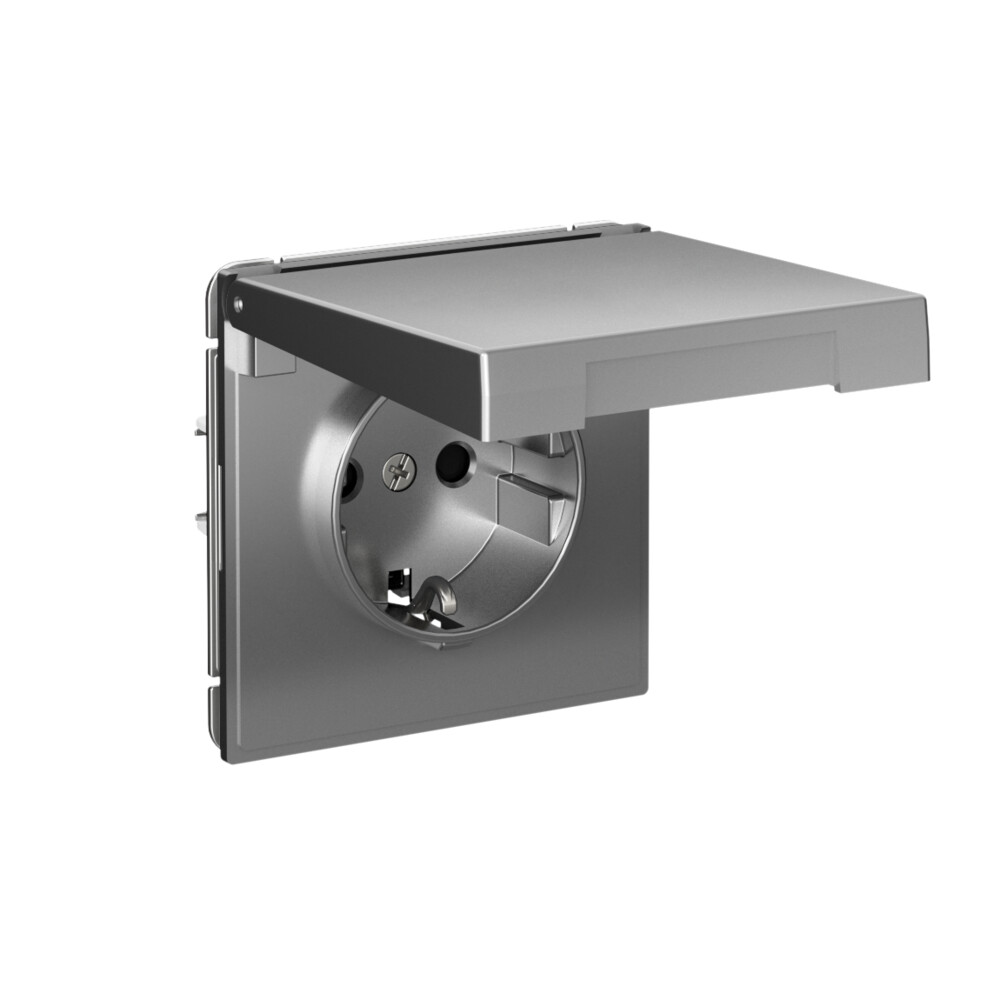 ARTGALLERY РОЗЕТКА с заземл. со шторк. с крышк., 16А, IP20,  механизм, быстрозажим. клем., СТАЛЬ