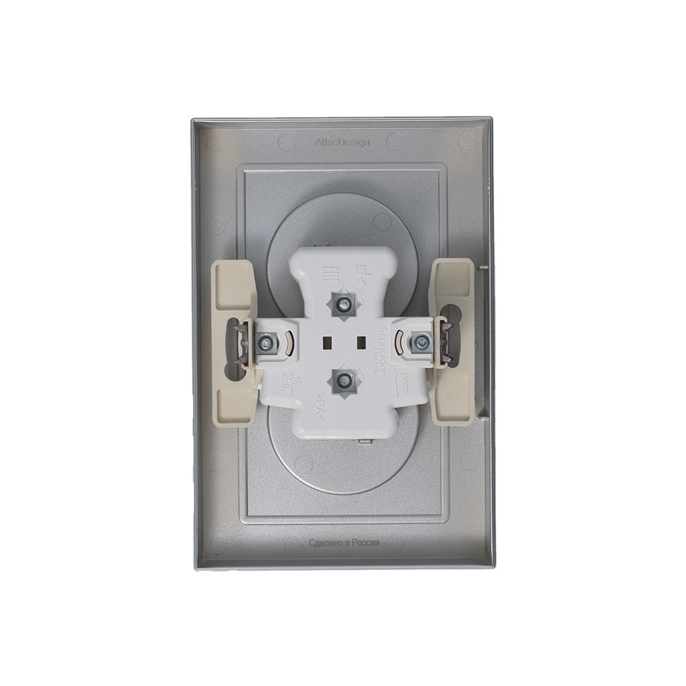 ATLASDESIGN РОЗЕТКА двойная без заземления, 16А, в сборе, АЛЮМИНИЙ