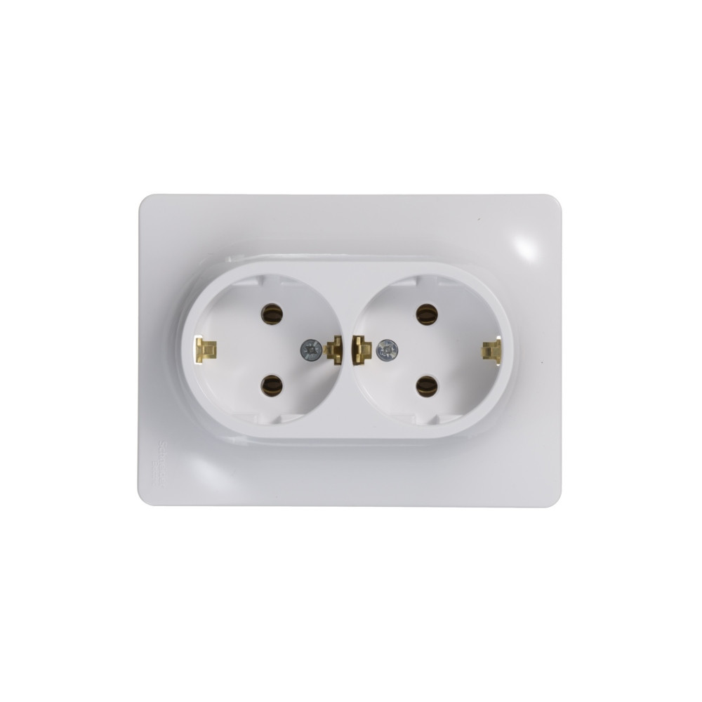 GLOSSA РОЗЕТКА двойная с заземлением без шторок, 16А, в сборе, БЕЛЫЙ