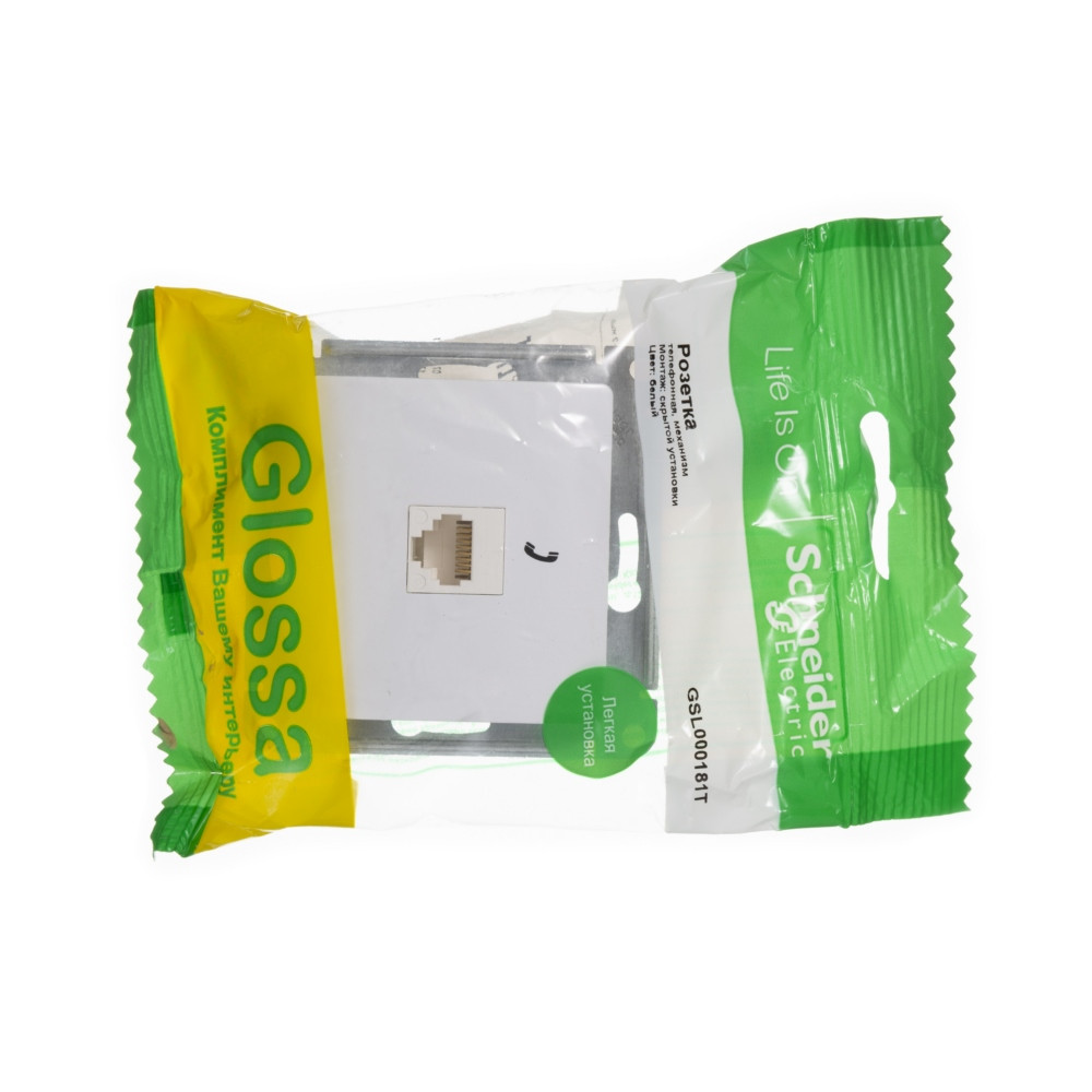 GLOSSA РОЗЕТКА телефонная RJ11, механизм, БЕЛЫЙ