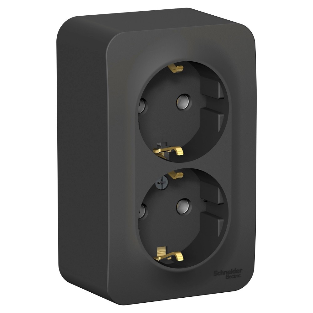 BLANCA О/У РОЗЕТКА двойная с заземлением без шторок, 16А, 250В, АНТРАЦИТ