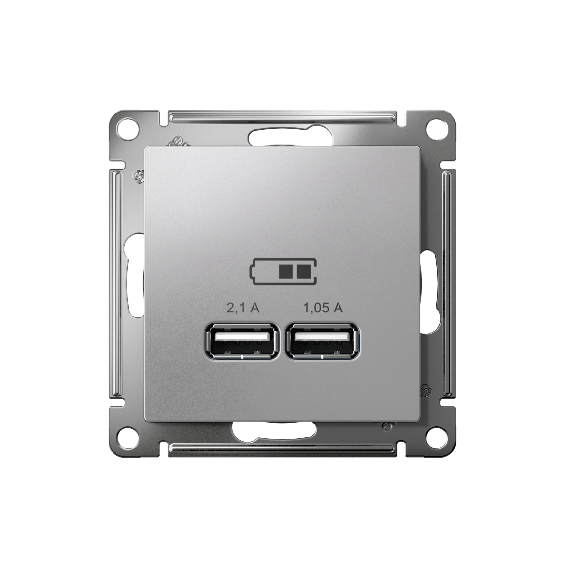 ATLASDESIGN USB РОЗЕТКА A+A, 5В/2,1А, 2х5В/1,05А, механизм, АЛЮМИНИЙ