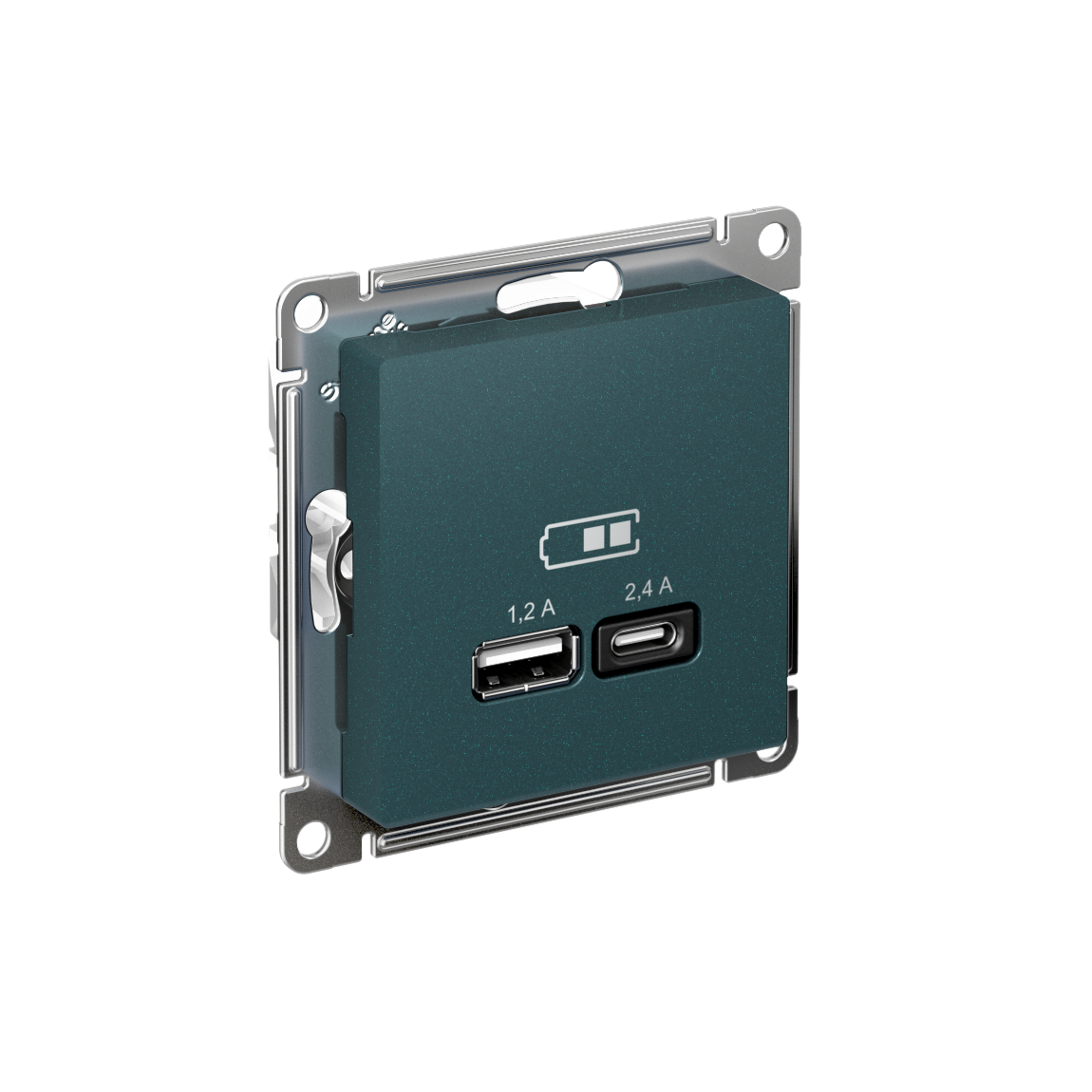 ATLASDESIGN USB РОЗЕТКА А+С, 5В/2,4 А, 2х5В/1,2 А, механизм, ИЗУМРУД