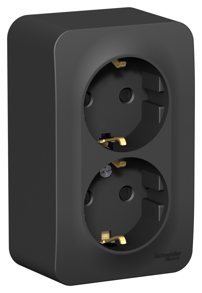 BLANCA О/У РОЗЕТКА двойная с заземлением со шторк., 16А, 250В, АНТРАЦИТ